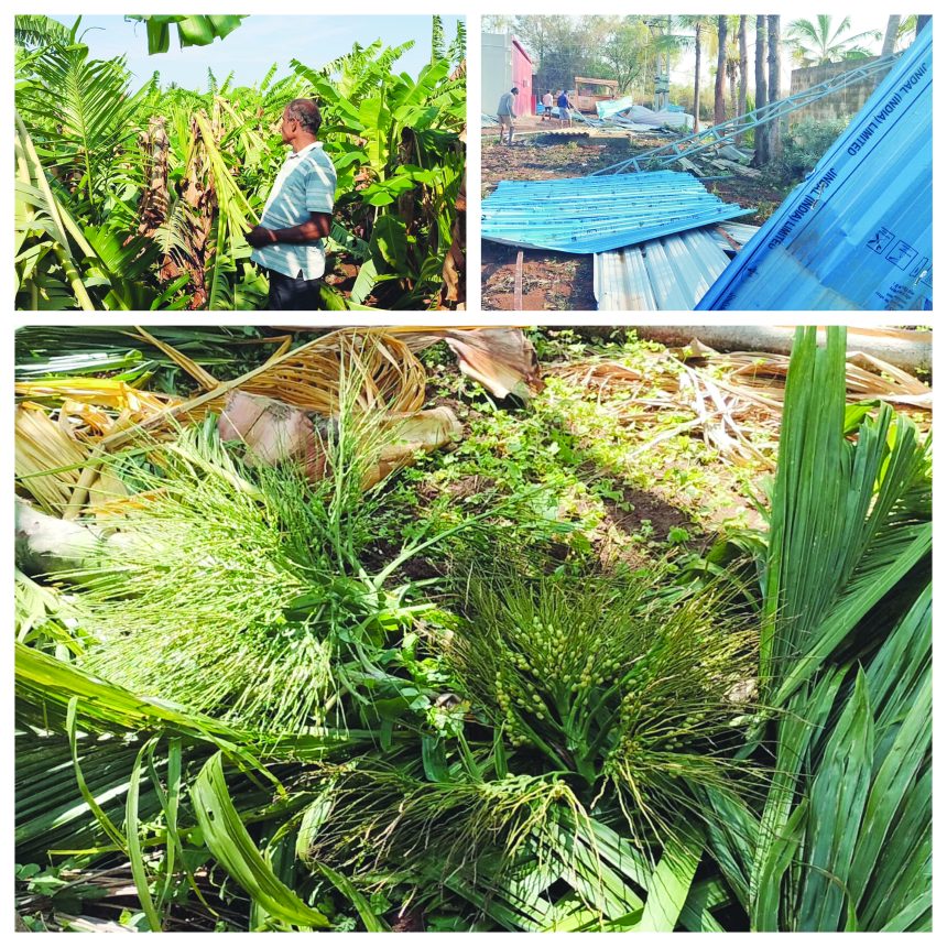 ಯುಗಾದಿಗೆ ಸ್ವಾಗತ ಕೋರಿದ ಮಳೆ: ಬಿರುಗಾಳಿ ಸಹಿತ ಮಳೆಗೆ ಉರುಳಿದ ಮರಗಳು, ವಿದ್ಯುತ್ ಕಂಬಗಳು