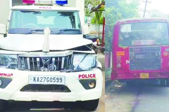 ಬಸ್‌ಗೆ ರುದ್ರಪ್ಪ ಲಮಾಣಿ  ಎಸ್ಕಾರ್ಟ್ ವಾಹನ ಡಿಕ್ಕಿ