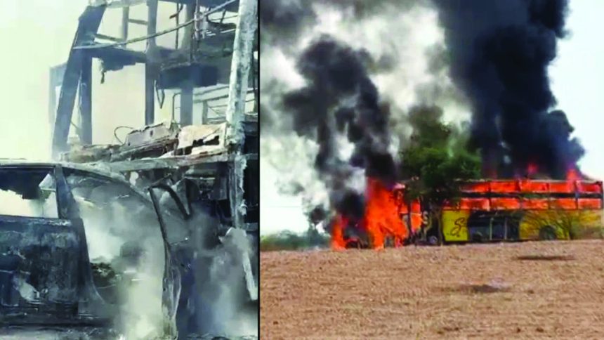 ಬಸ್ – ಕಾರು ಡಿಕ್ಕಿ  ಆರು ಜನ ಸಜೀವ ದಹನ