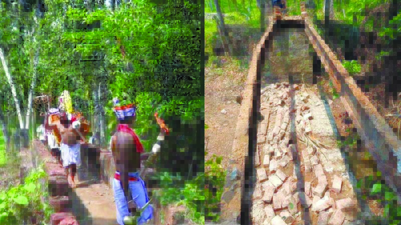 ದೈವದ ಭಂಡಾರ ಮೆರವಣಿಗೆ ವೇಳೆ  ಕಾಲು ಸಂಕ ಕುಸಿತ 8 ಮಂದಿಗೆ ಗಂಭೀರ ಗಾಯ